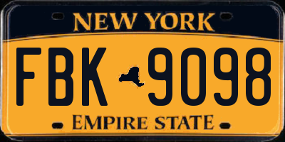 NY license plate FBK9098