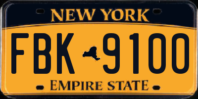 NY license plate FBK9100