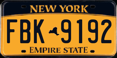 NY license plate FBK9192