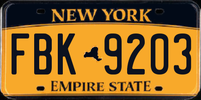 NY license plate FBK9203