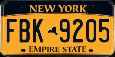 NY license plate FBK9205