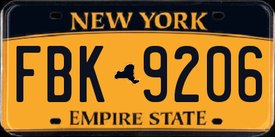 NY license plate FBK9206