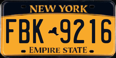NY license plate FBK9216