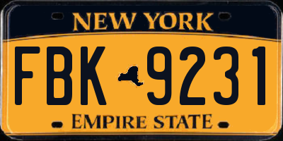 NY license plate FBK9231