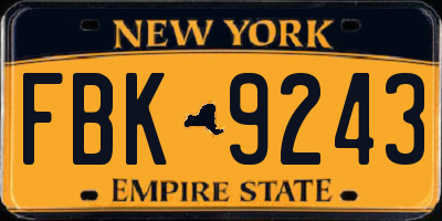 NY license plate FBK9243