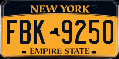NY license plate FBK9250