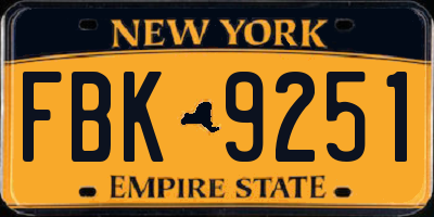 NY license plate FBK9251