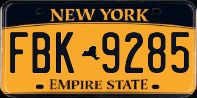 NY license plate FBK9285
