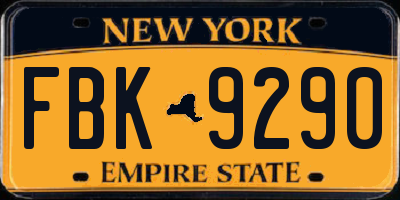 NY license plate FBK9290