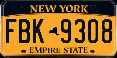 NY license plate FBK9308