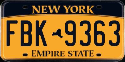 NY license plate FBK9363