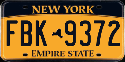 NY license plate FBK9372