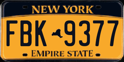 NY license plate FBK9377