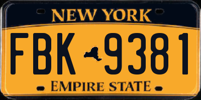 NY license plate FBK9381
