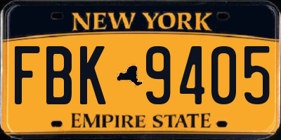 NY license plate FBK9405
