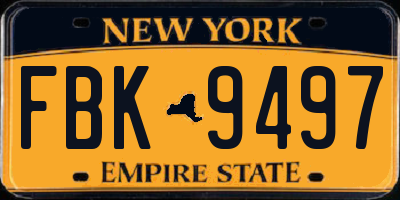 NY license plate FBK9497
