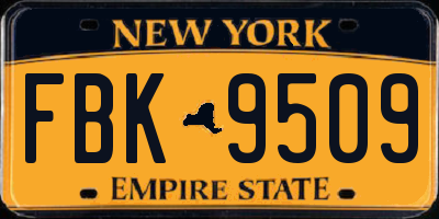 NY license plate FBK9509