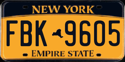 NY license plate FBK9605
