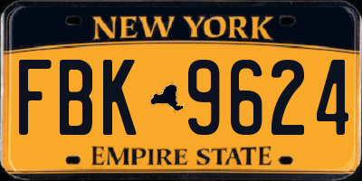 NY license plate FBK9624