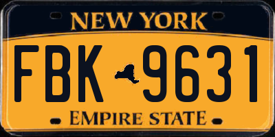 NY license plate FBK9631