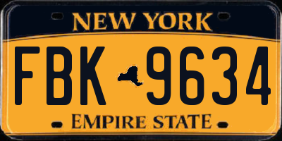 NY license plate FBK9634