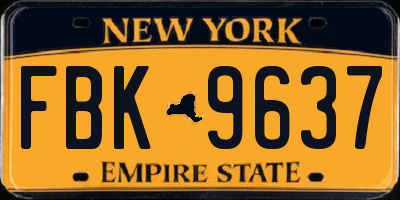 NY license plate FBK9637