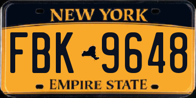 NY license plate FBK9648