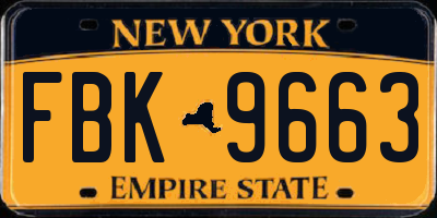 NY license plate FBK9663
