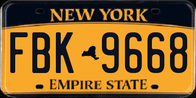 NY license plate FBK9668
