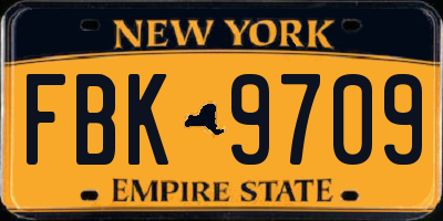 NY license plate FBK9709