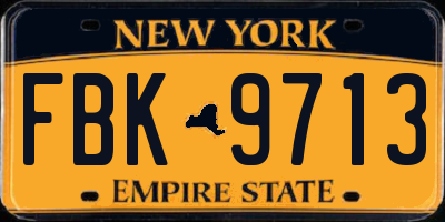 NY license plate FBK9713
