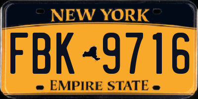 NY license plate FBK9716