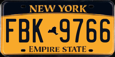 NY license plate FBK9766
