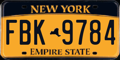 NY license plate FBK9784