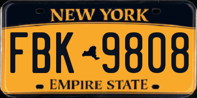 NY license plate FBK9808