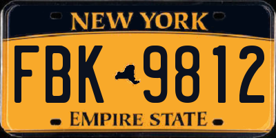 NY license plate FBK9812