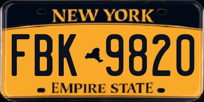 NY license plate FBK9820