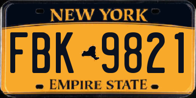 NY license plate FBK9821
