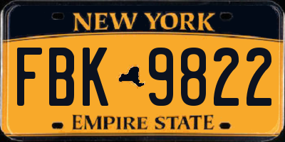 NY license plate FBK9822