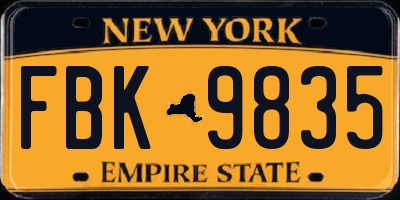 NY license plate FBK9835