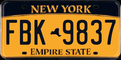NY license plate FBK9837