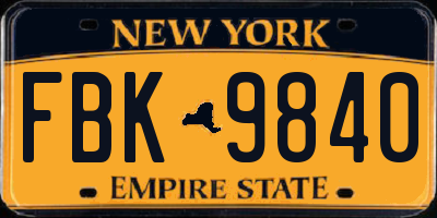 NY license plate FBK9840