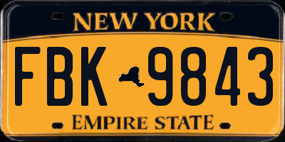 NY license plate FBK9843