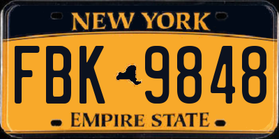 NY license plate FBK9848