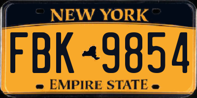 NY license plate FBK9854