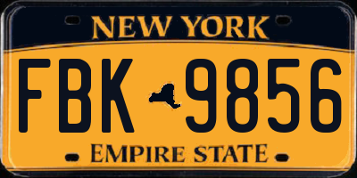 NY license plate FBK9856
