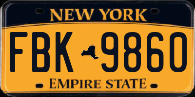 NY license plate FBK9860