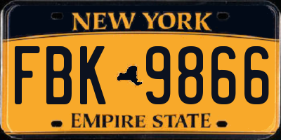 NY license plate FBK9866