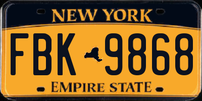 NY license plate FBK9868