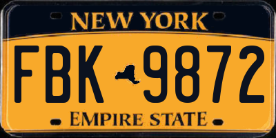 NY license plate FBK9872